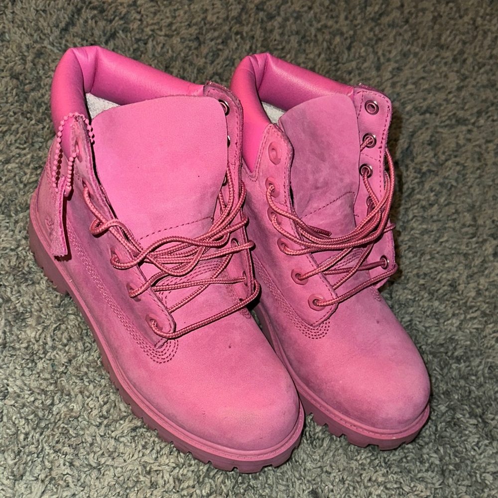 Timberland Pink Suede Lace-Up Ankle Boots